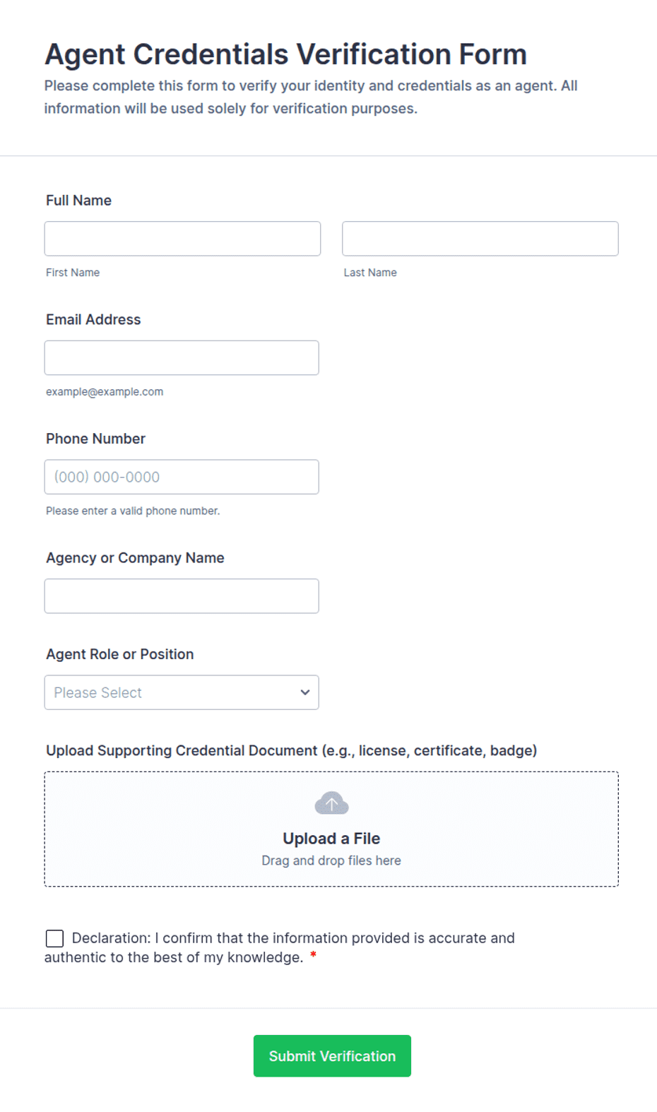 Agent Credentials Verification Form Template | Jotform