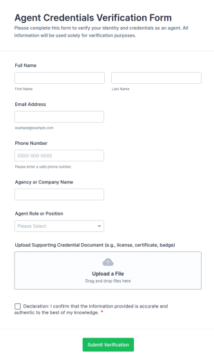 Agent Credentials Verification Form Template