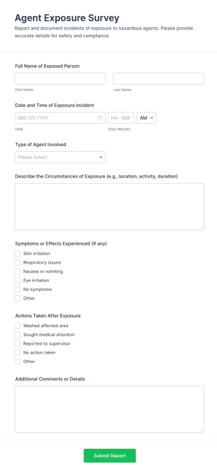 Agent Exposure Survey Form Template