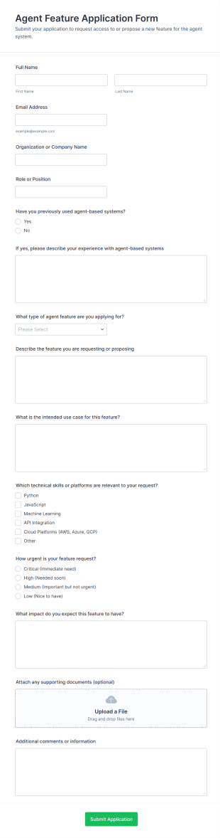 Agent Feature Application Form Template