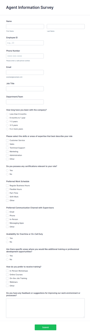Agent Information Survey Form Template