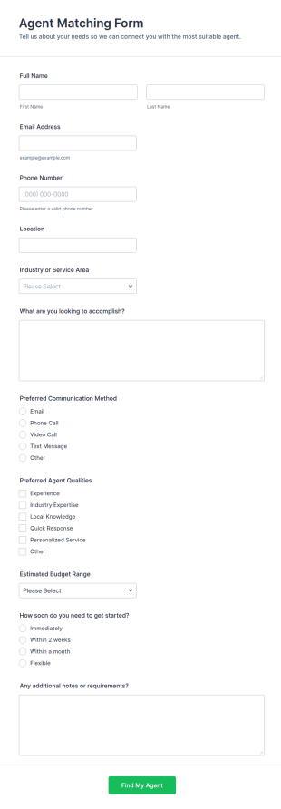 Agent Matching Form Template