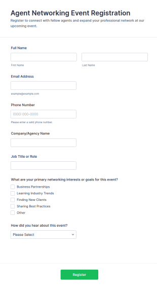 Agent Networking Event Registration Form Template