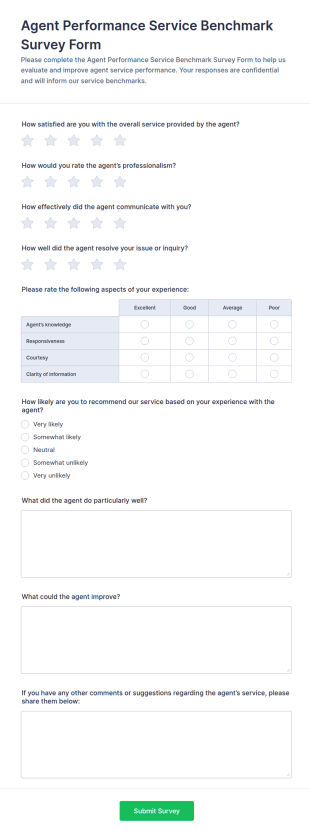 Agent Performance Service Benchmark Survey Form Template