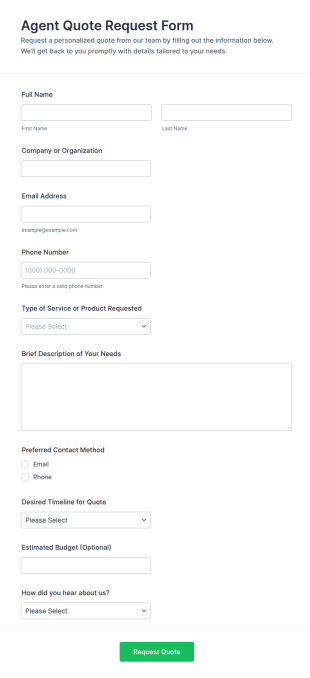 Agent Quote Request Form Template
