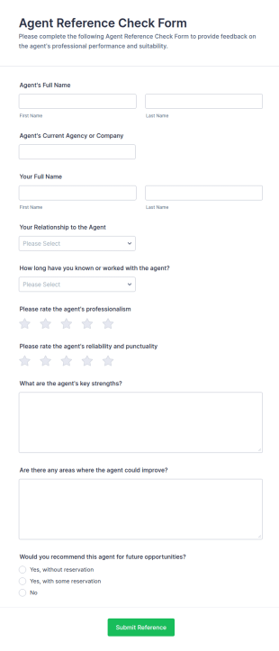 Agent Reference Check Form Template