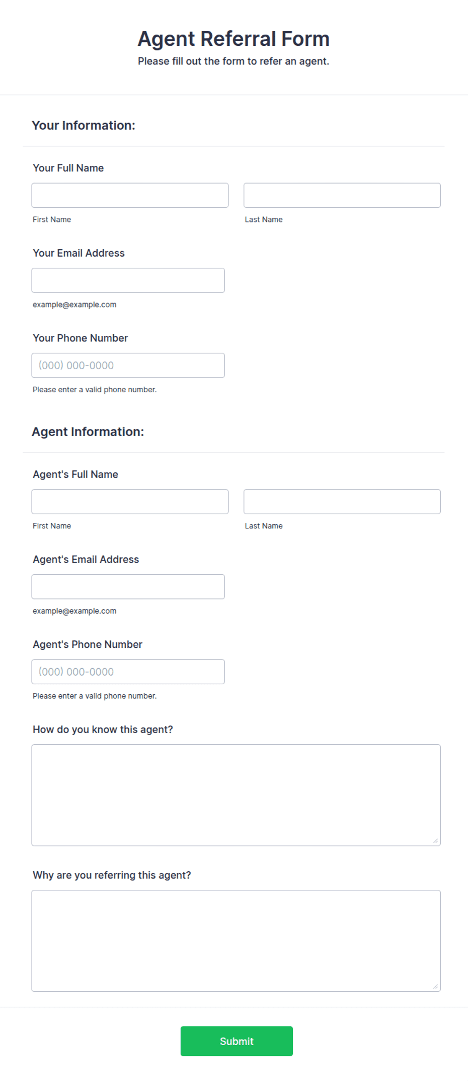 Agent Referral Talk Script Agent Referral Form Template | Jotform