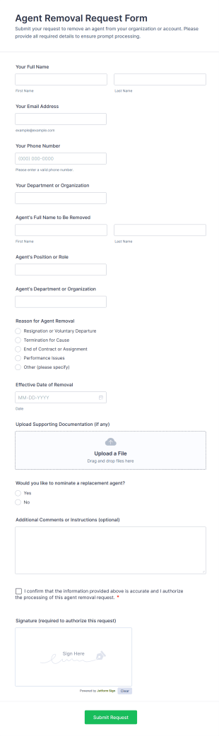 Agent Removal Request Form Template