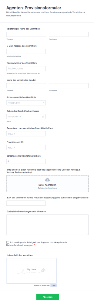 Agenten Provisionsformular