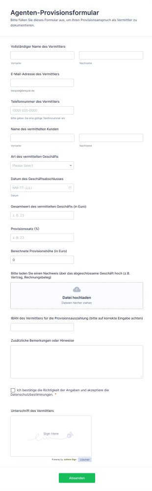 Agenten Provisionsformular