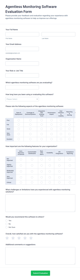 Agentless Monitoring Software Evaluation Form Template
