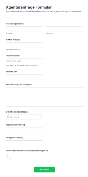 Agenturanfrage Formular