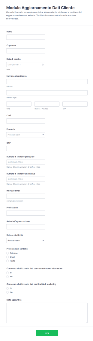 Aggiornamento Dati Cliente Form