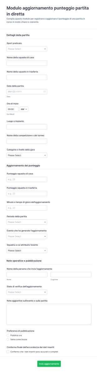 Aggiornamento Punteggio Live Form