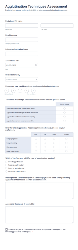 Agglutination Techniques Assessment Form Template