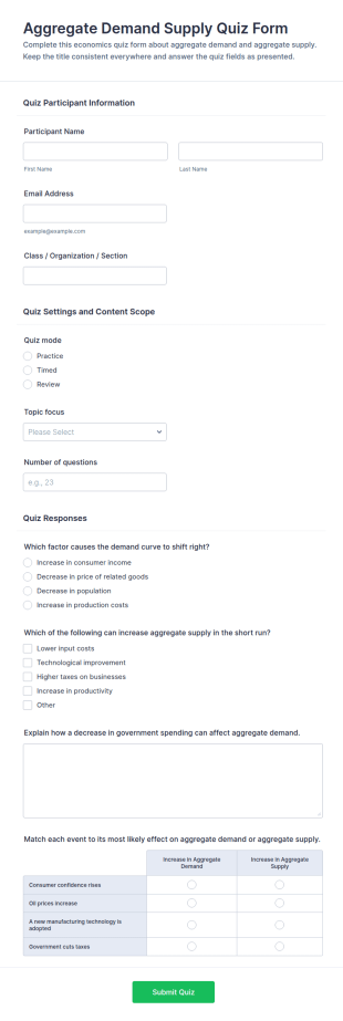 Aggregate Demand Supply Quiz Form Template
