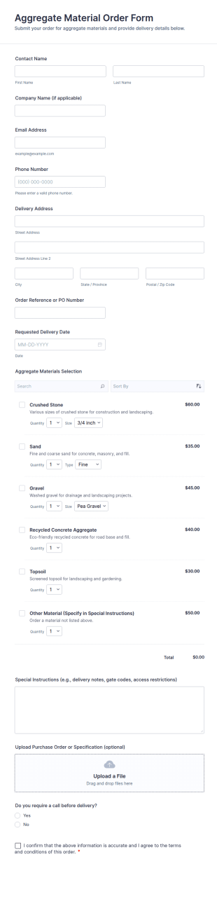 Aggregate Material Order Form Template