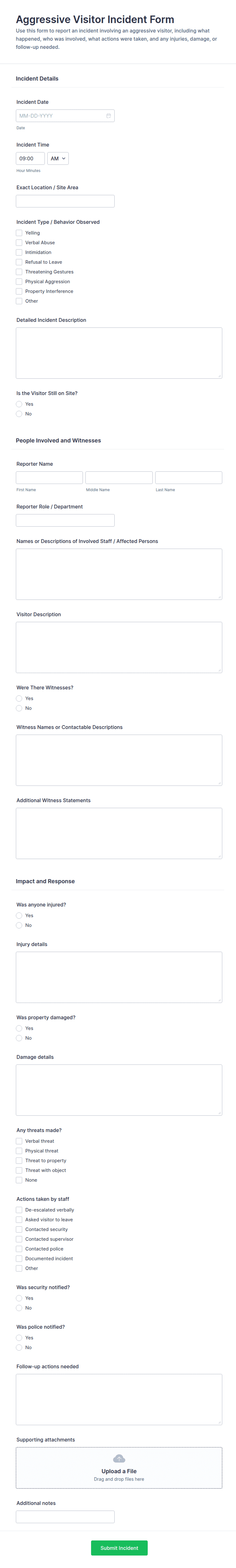 Aggressive Visitor Incident Report Form Template | Jotform