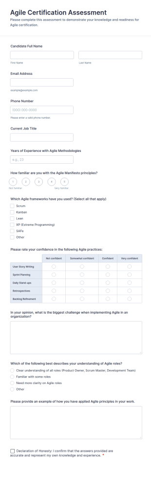 Agile Certification Assessment Form Template