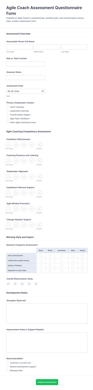 Agile Coach Assessment Questionnaire Form Template