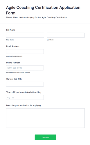 Agile Coaching Certification Application Form Template