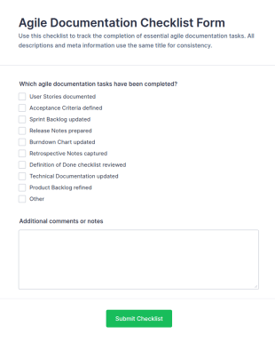 Agile Documentation Checklist Form Template