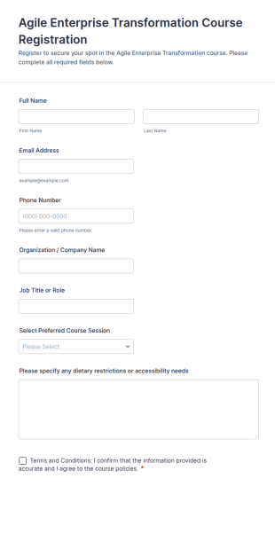 Agile Enterprise Transformation Course Registration Form Template