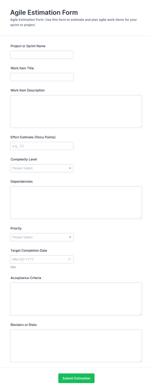Agile Estimation Form Template