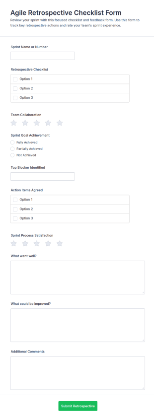 Agile Retrospective Checklist Form Template