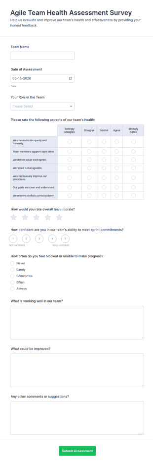 Agile Team Health Assessment Survey Form Template