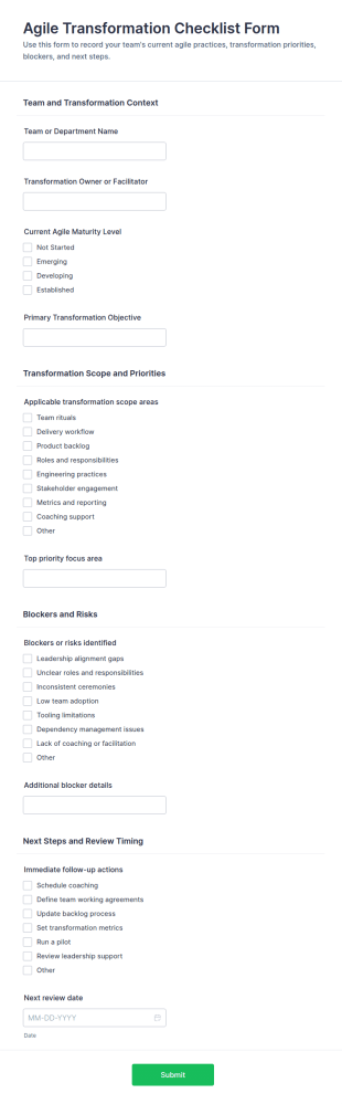 Agile Transformation Checklist Form Template