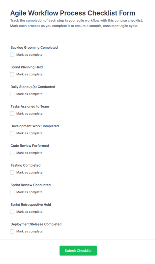 Agile Workflow Process Checklist Form Template