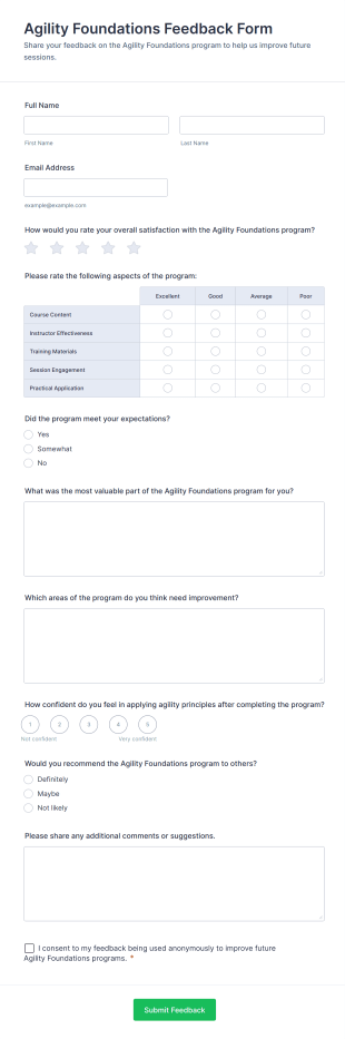 Agility Foundations Feedback Form Template