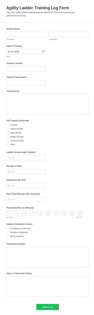Agility Ladder Training Log Form Template