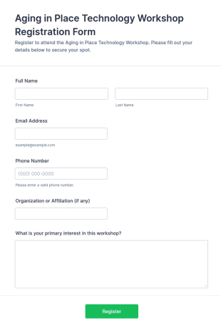 Aging In Place Technology Workshop Registration Form Template