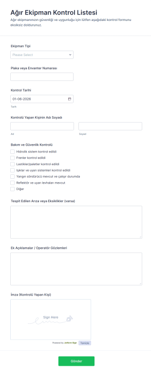 Ağır Ekipman Kontrol Listesi Form Template