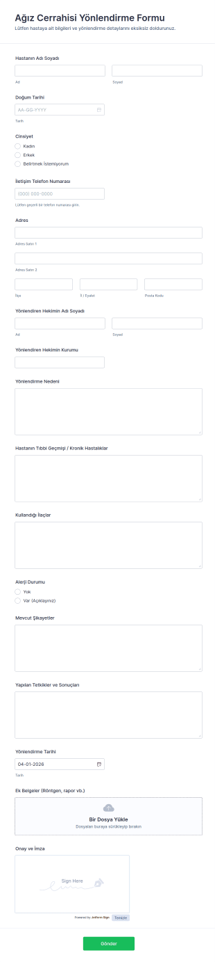Ağız Cerrahisi Yönlendirme Form Şablonu