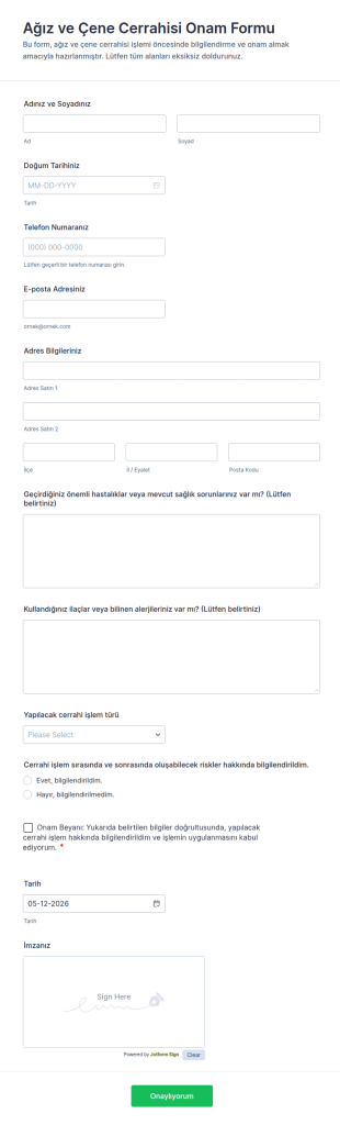 Ağız Ve Çene Cerrahisi Onam Form Şablonu