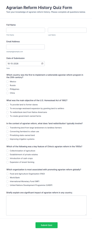 Agrarian Reform History Quiz Form Template