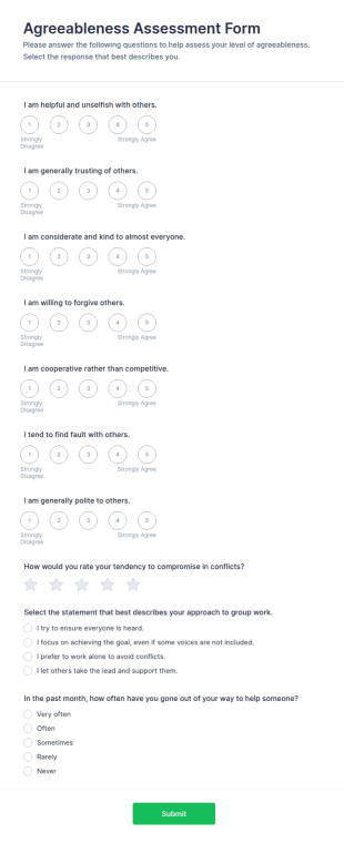Agreeableness Assessment Form Template
