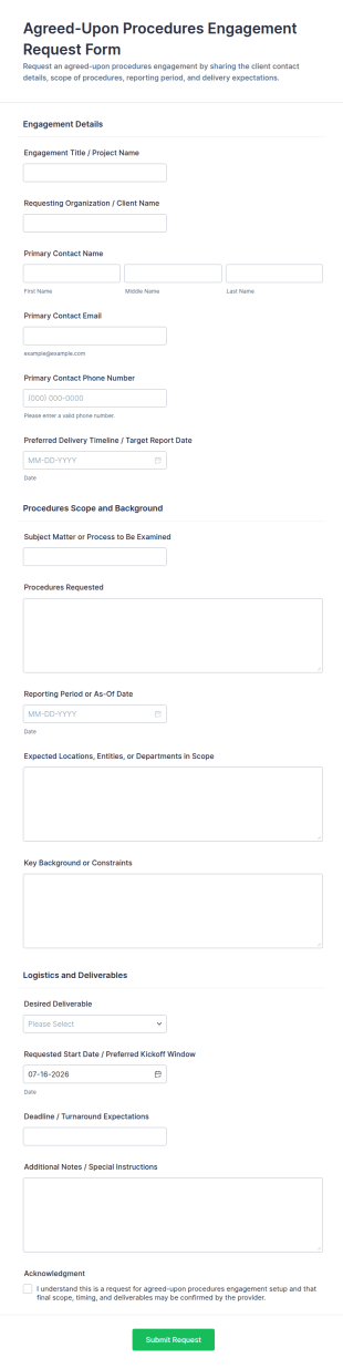 Agreed Upon Procedures Engagement Request Form Template