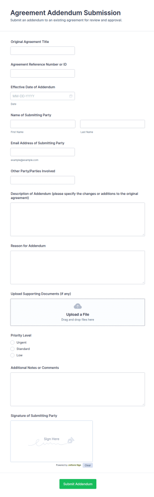 Agreement Addendum Submission Form Template