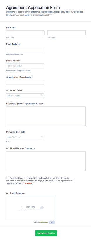 Agreement Application Form Template