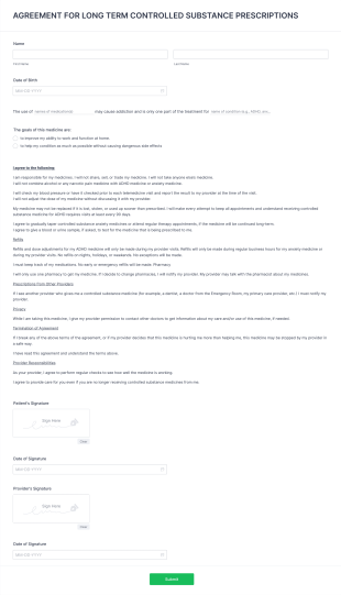 Agreement For Long Term Controlled Substance Prescriptions Form Template
