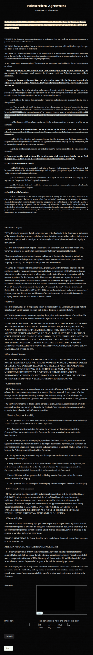 Agreement: FreelanceIndependent Contract Form Template