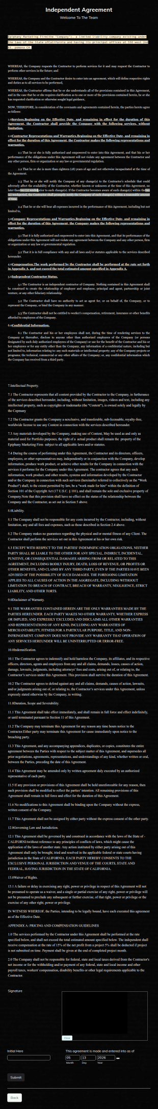 Agreement: FreelanceIndependent Contract Form Template
