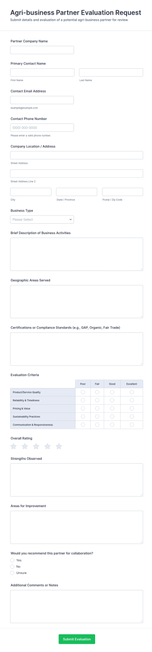 Agri Business Partner Evaluation Request Form Template
