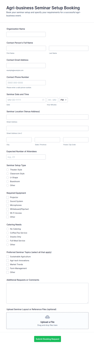 Agri Business Seminar Setup Booking Form Template