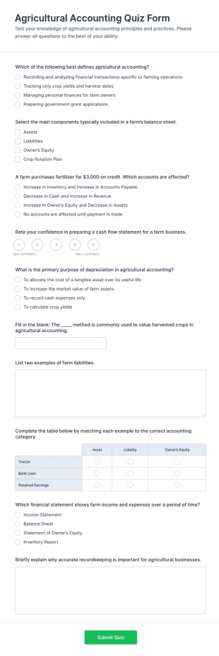Agricultural Accounting Quiz Form Template