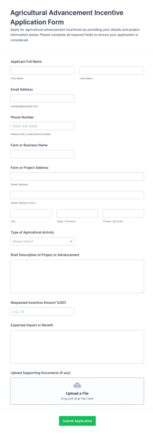 Agricultural Advancement Incentive Application Form Template